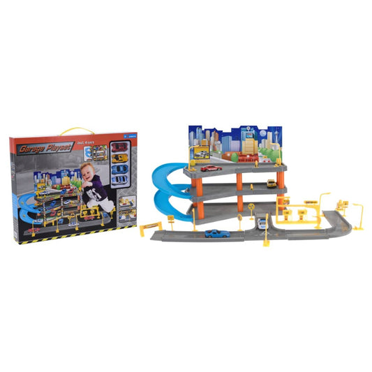 Tender Toys Parkhaus-Spielset mit 4 Autos 62x31x33 cm Grau und Blau
