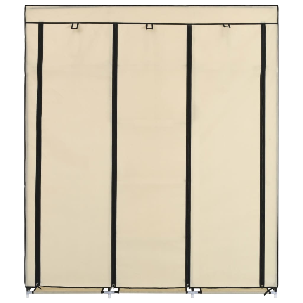 Kleiderschrank mit Fächern und Stangen Creme 150x45x175cm Stoff