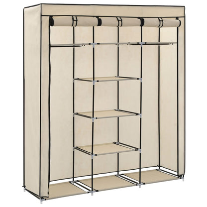 Kleiderschrank mit Fächern und Stangen Creme 150x45x175cm Stoff