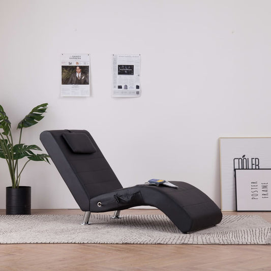 Massage-Chaiselongue mit Kissen Schwarz Kunstleder