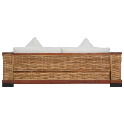 3-Sitzer-Sofa mit Kissen Braun Natürliches Rattan