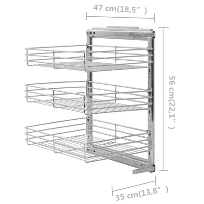 3-stufiger Küchen-Drahtkorb Ausziehbar Silbern 47x35x56 cm