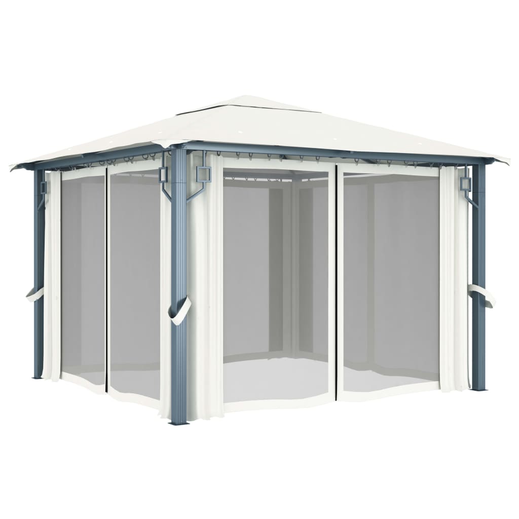 Pavillon mit Vorhängen 300 x 300 cm Creme Aluminium