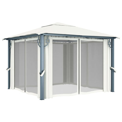 Pavillon mit Vorhängen 300 x 300 cm Creme Aluminium