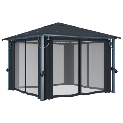 Pavillon mit Vorhängen 300×300 cm Anthrazit Aluminium