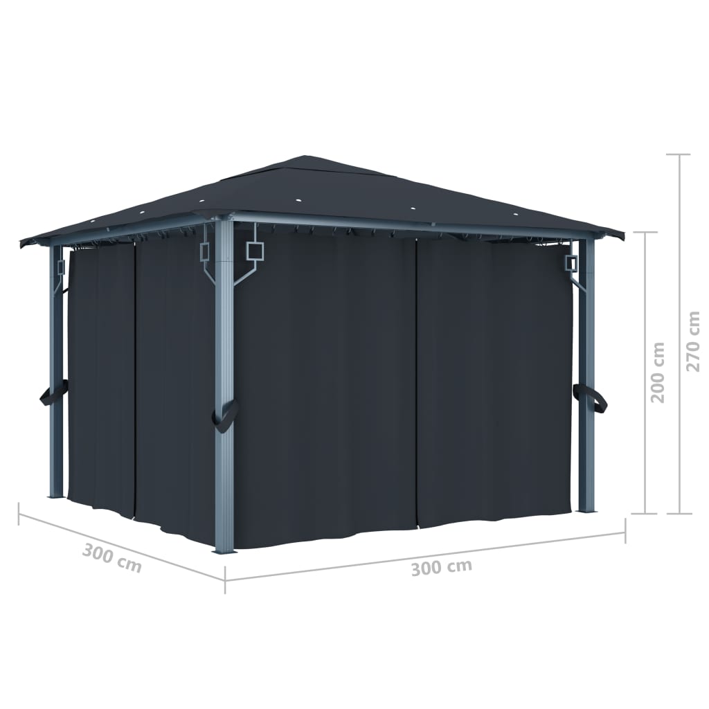 Pavillon mit Vorhängen 300×300 cm Anthrazit Aluminium