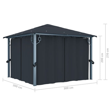Pavillon mit Vorhängen 300×300 cm Anthrazit Aluminium