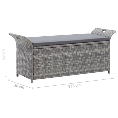 Sitzbank mit Stauraum und Kissen Grau 138 cm Poly Rattan