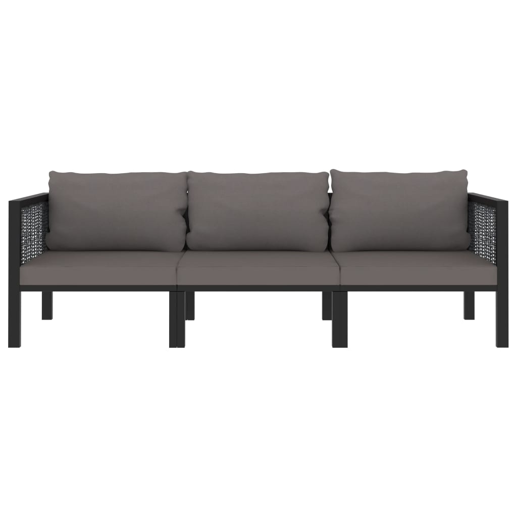 3-Sitzer-Sofa mit Auflage Anthrazit Poly Rattan