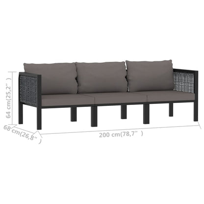 3-Sitzer-Sofa mit Auflage Anthrazit Poly Rattan