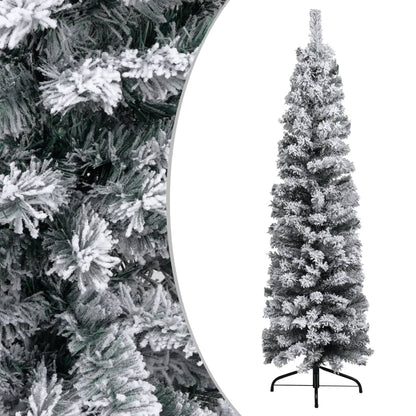 Künstlicher Weihnachtsbaum Schlank mit Schnee Grün 150 cm PVC