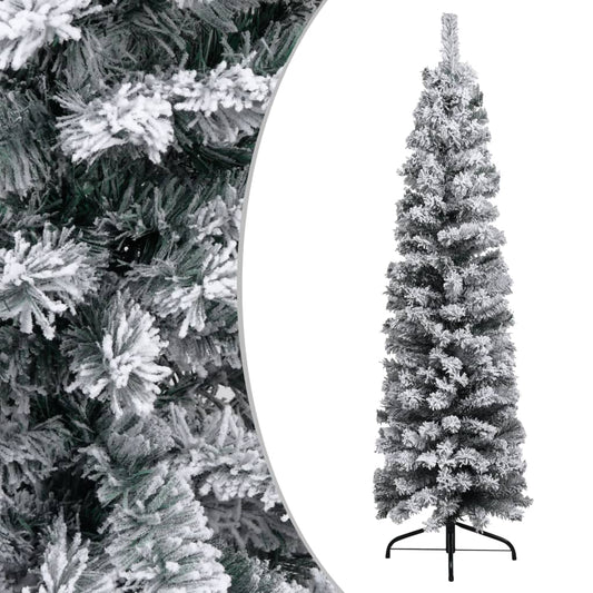 Künstlicher Weihnachtsbaum Schlank mit Schnee Grün 150 cm PVC