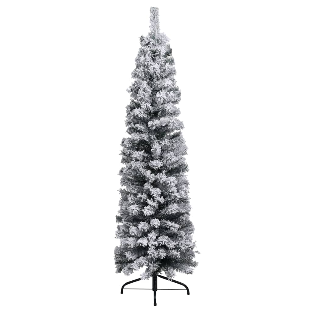 Künstlicher Weihnachtsbaum Schlank mit Schnee Grün 150 cm PVC