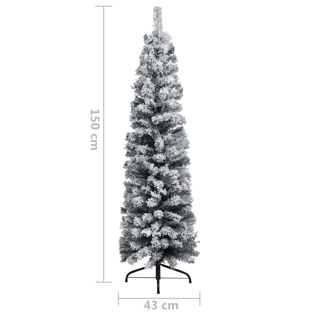 Künstlicher Weihnachtsbaum Schlank mit Schnee Grün 150 cm PVC