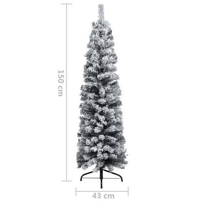 Künstlicher Weihnachtsbaum Schlank mit Schnee Grün 150 cm PVC