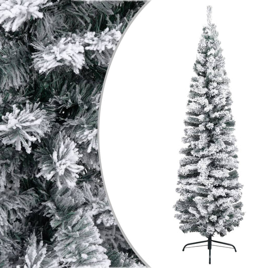 Künstlicher Weihnachtsbaum Schlank mit Schnee Grün 180 cm PVC