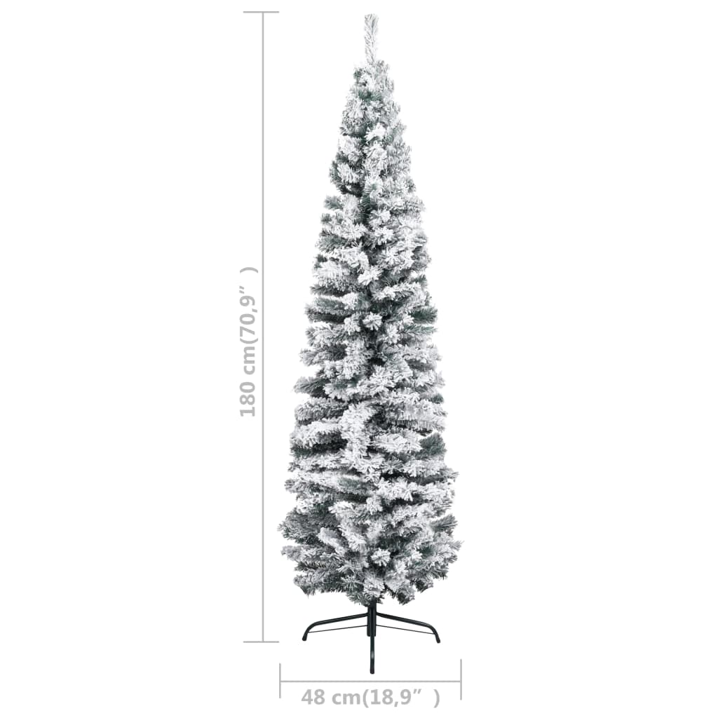 Künstlicher Weihnachtsbaum Schlank mit Schnee Grün 180 cm PVC