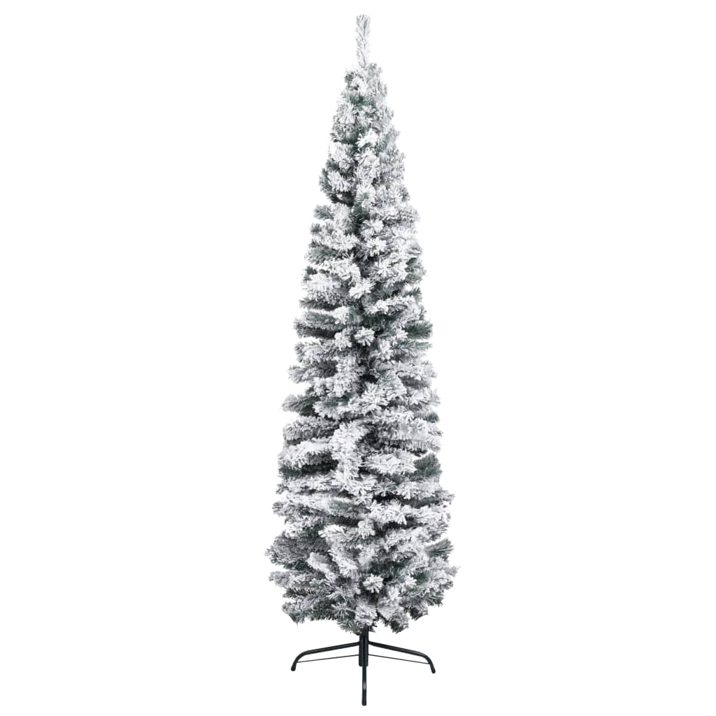 Künstlicher Weihnachtsbaum Schlank mit Schnee Grün 210 cm PVC