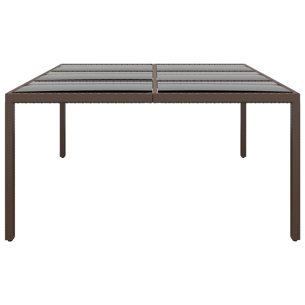 Gartentisch mit Glasplatte Braun 200x150x75 cm Rattan