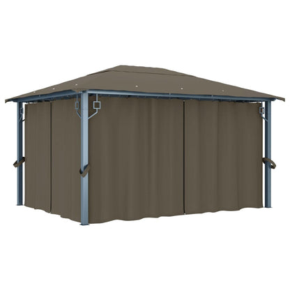 Pavillon mit Vorhang 400x300 cm Taupe Aluminium