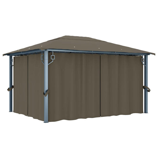 Pavillon mit Vorhang 400x300 cm Taupe Aluminium