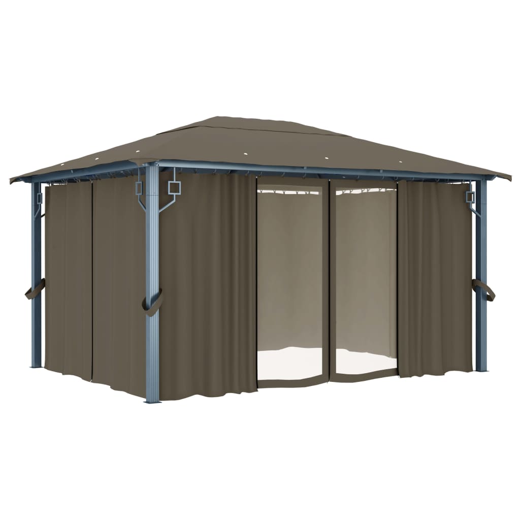 Pavillon mit Vorhang 400x300 cm Taupe Aluminium