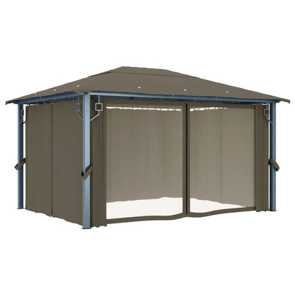 Pavillon mit Vorhang 400x300 cm Taupe Aluminium