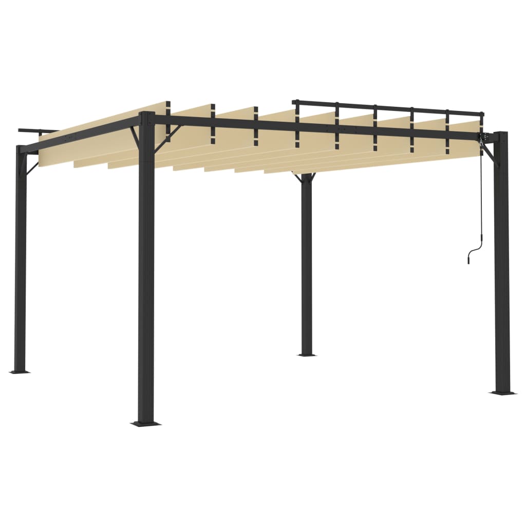 Pergola mit Lamellendach 3x3 m Creme Stoff und Aluminium
