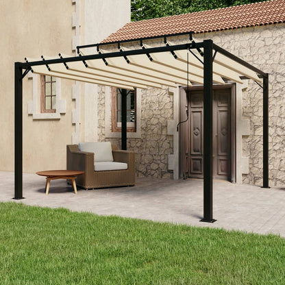 Pergola mit Lamellendach 3x3 m Creme Stoff und Aluminium
