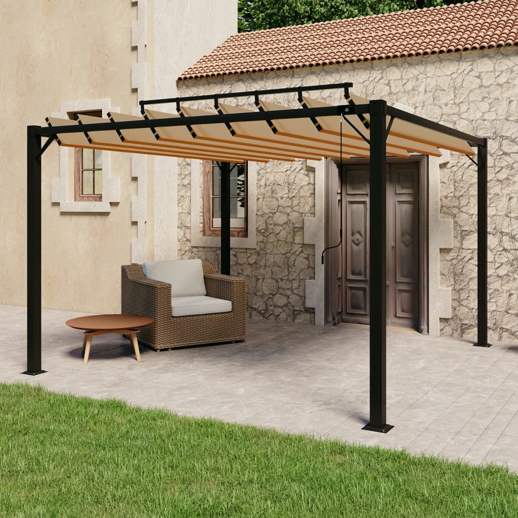 Pergola mit Lamellendach 3x3 m Taupe Stoff und Aluminium