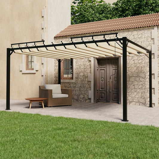 Pergola mit Lamellendach 3x4 m Creme Stoff und Aluminium