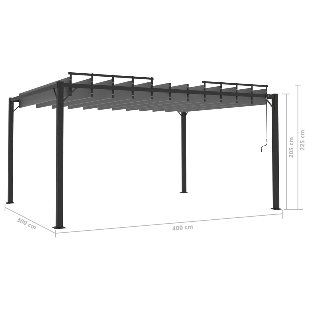 Pergola mit Lamellendach 3x4 m Anthrazit Stoff und Aluminium