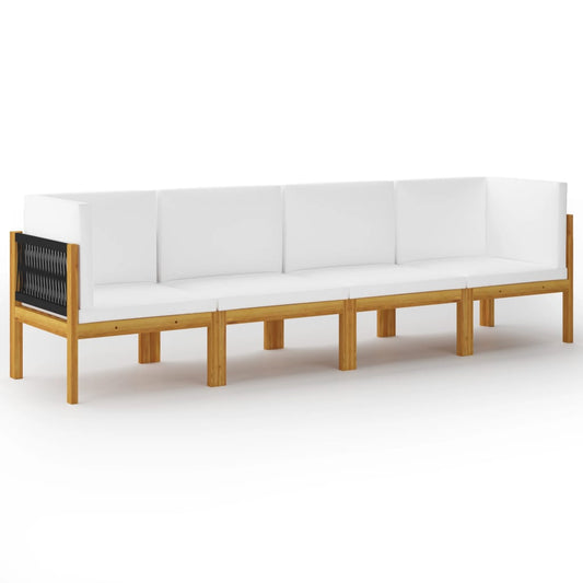 4-Sitzer-Gartensofa mit Kissen Holz Akazie & Seil