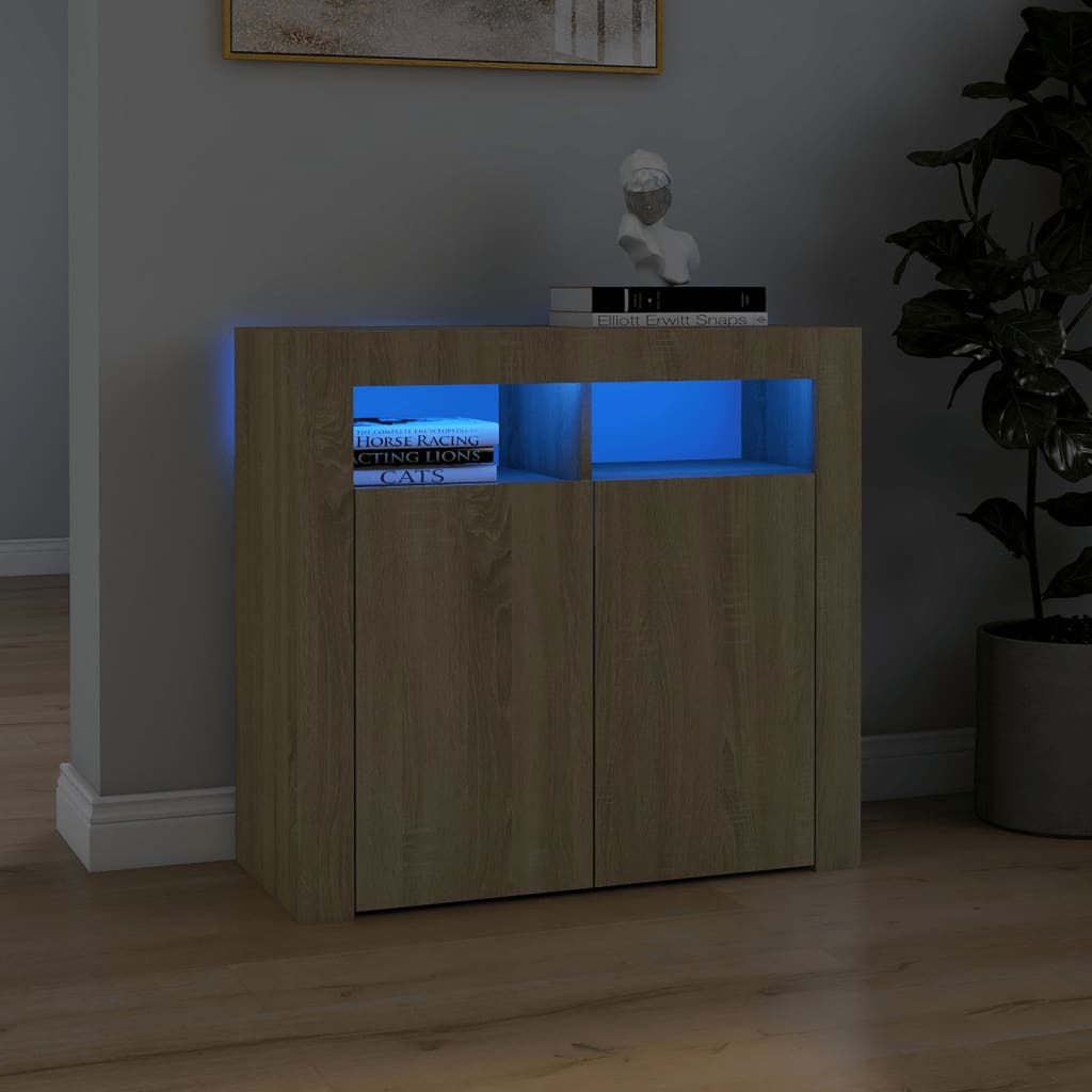 Sideboard mit LED-Leuchten Sonoma-Eiche 80x35x75 cm