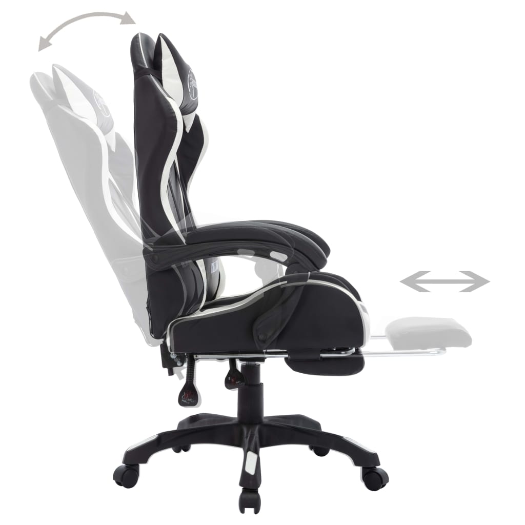 Gaming-Stuhl mit RGB LED-Leuchten Weiß und Schwarz Kunstleder