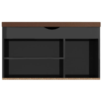Schuhbank mit Kissen Hochglanz-Schwarz 80x30x47cm Holzwerkstoff
