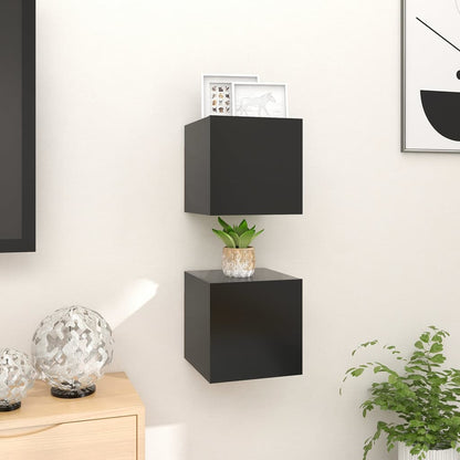 TV-Wandschränke 2 Stk. Schwarz 30,5x30x30 cm