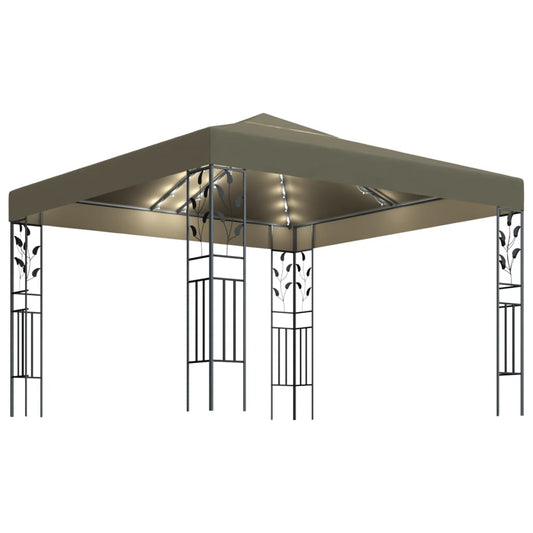 Pavillon mit LED-Lichterkette 3x3 m Taupe