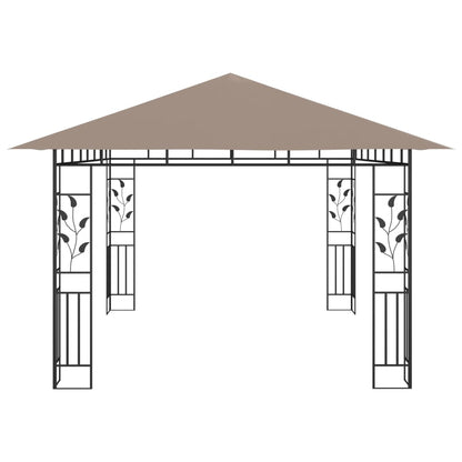 Pavillon mit Moskitonetz & LED-Lichterkette 4x3x2,73 m Taupe