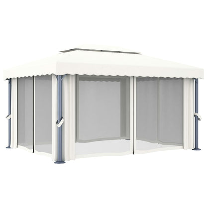 Pavillon mit Vorhängen & LED-Lichterketten 4x3 m Cremeweiß