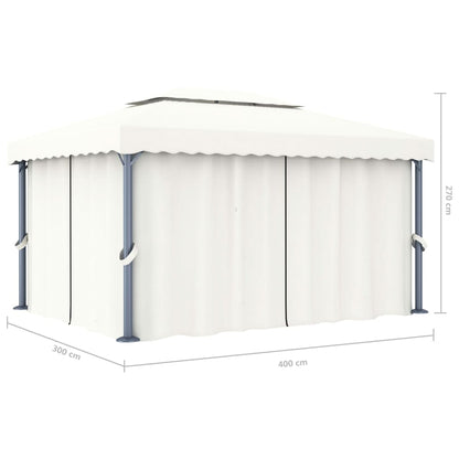 Pavillon mit Vorhängen & LED-Lichterketten 4x3 m Cremeweiß