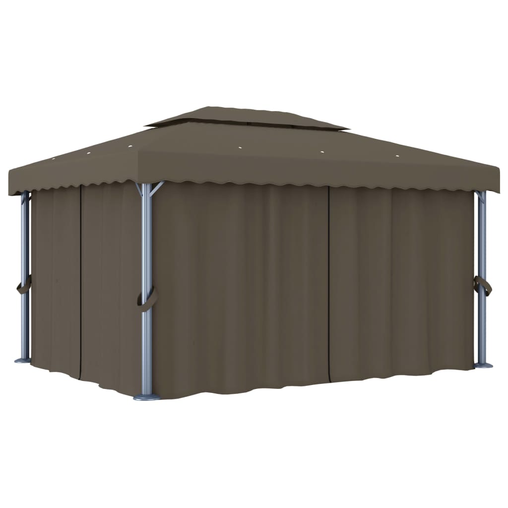 Pavillon mit Vorhängen & LED-Lichterkette 4x3 m Taupe
