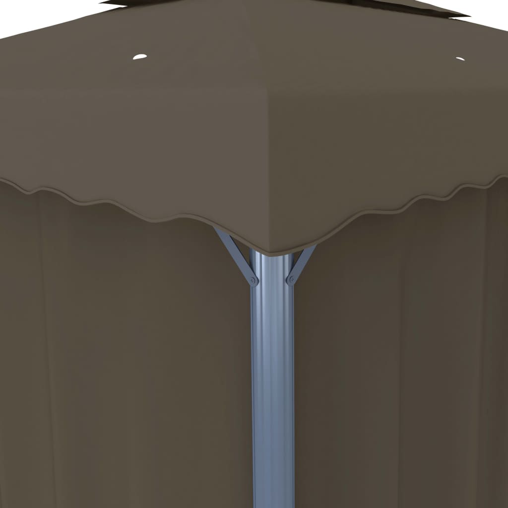 Pavillon mit Vorhängen & LED-Lichterkette 4x3 m Taupe