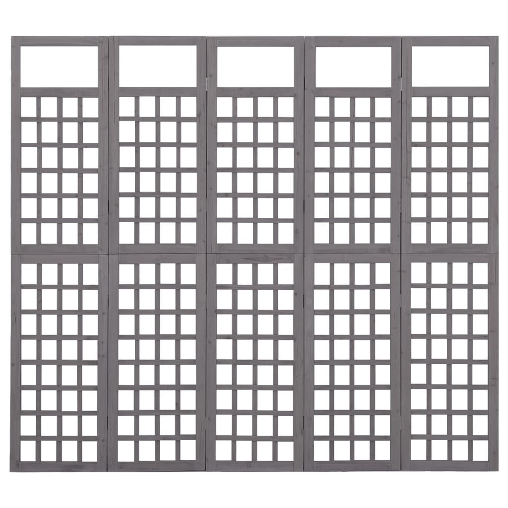 Spalier/Paravent 5-teilig Massivholz Tanne Grau 201,5x180 cm