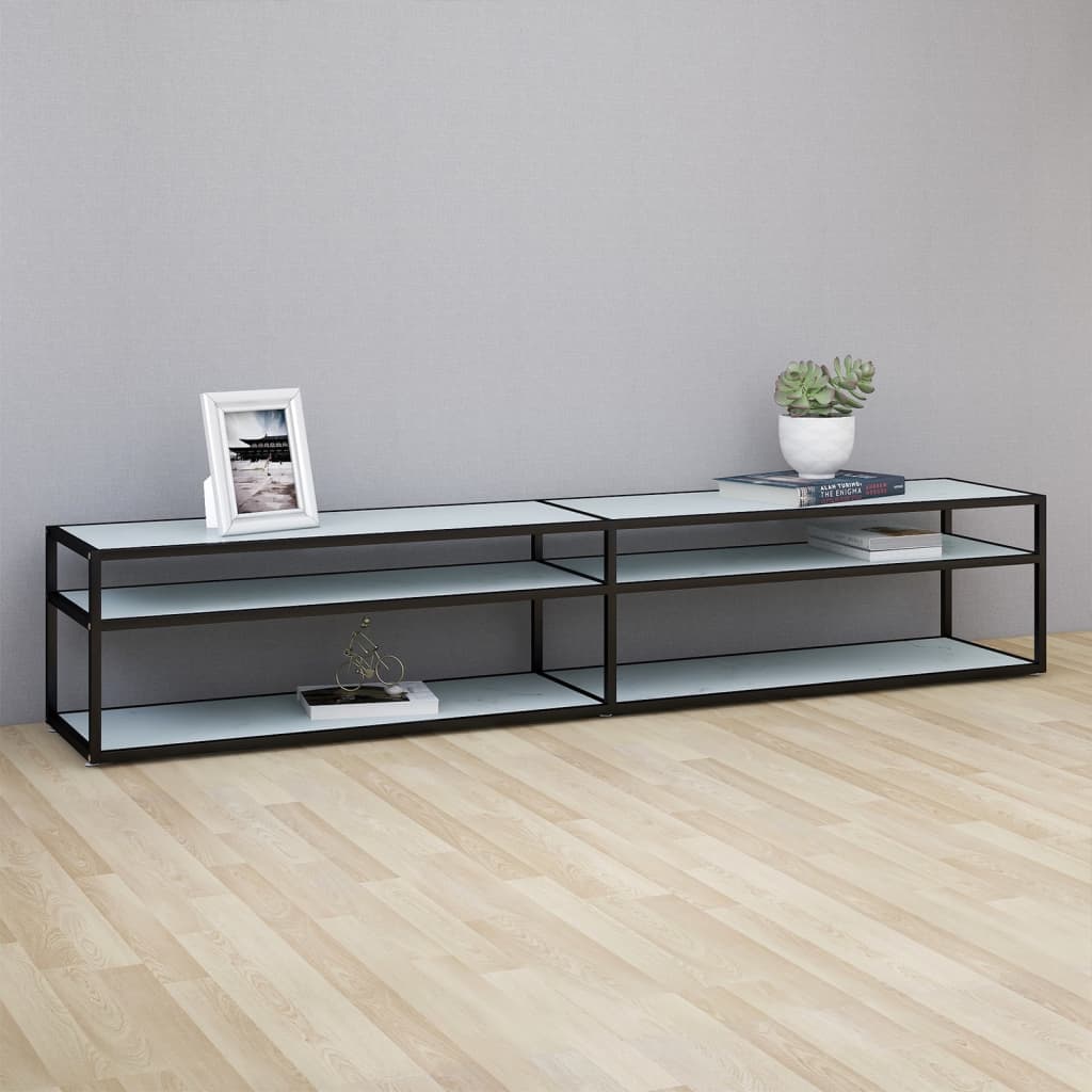 TV-Schrank Weiß Marmor-Optik 220x40x40,5 cm Hartglas