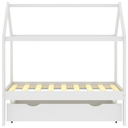 Kinderbett mit Schublade Weiß Massivholz Kiefer 70x140 cm