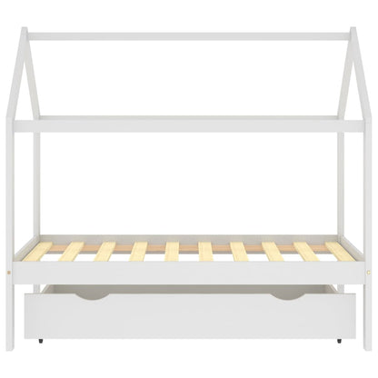 Kinderbett mit Schublade Weiß Massivholz Kiefer 80x160 cm