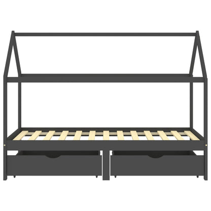 Kinderbett mit Schubladen Dunkelgrau Massivholz Kiefer 90x200cm