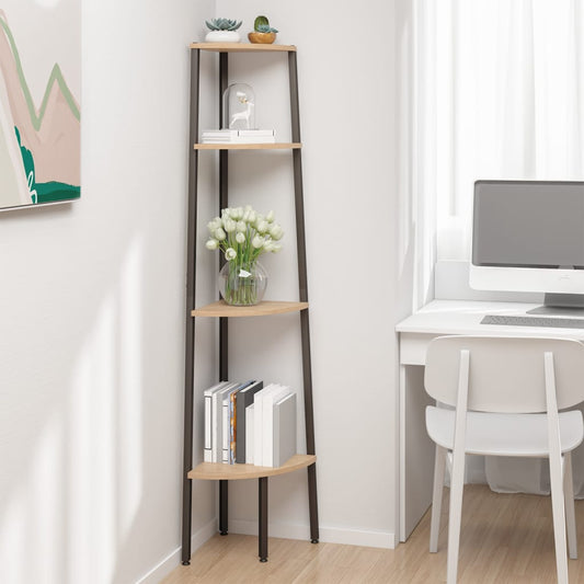 4-stöckiges Eckregal Hellbraun und Schwarz 45,5 x 31,5 x 150 cm