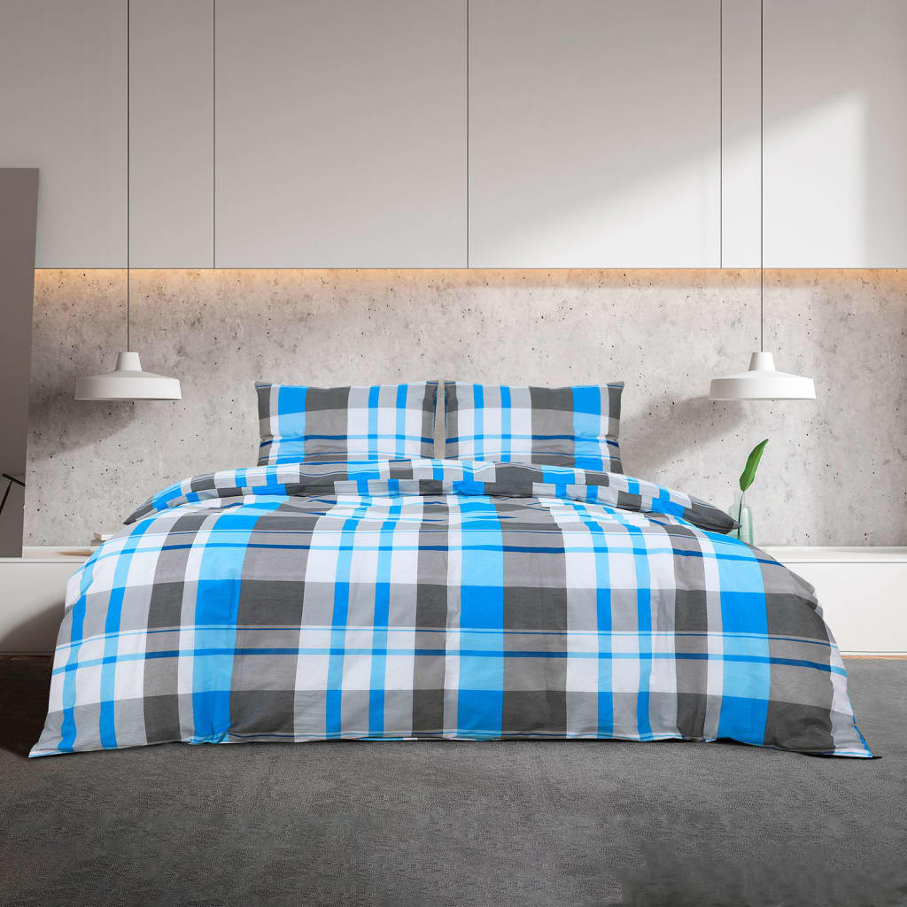 Bettwäsche-Set Blau und Grau 200x200 cm Baumwolle